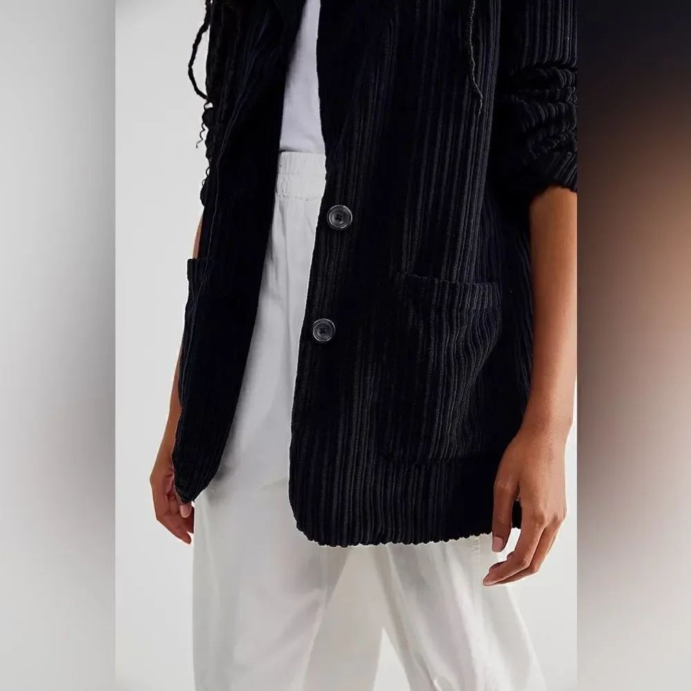 NEW FREE PEOPLE EVERLY CORD BLAZER BLACK XL - Picture 2 of 7